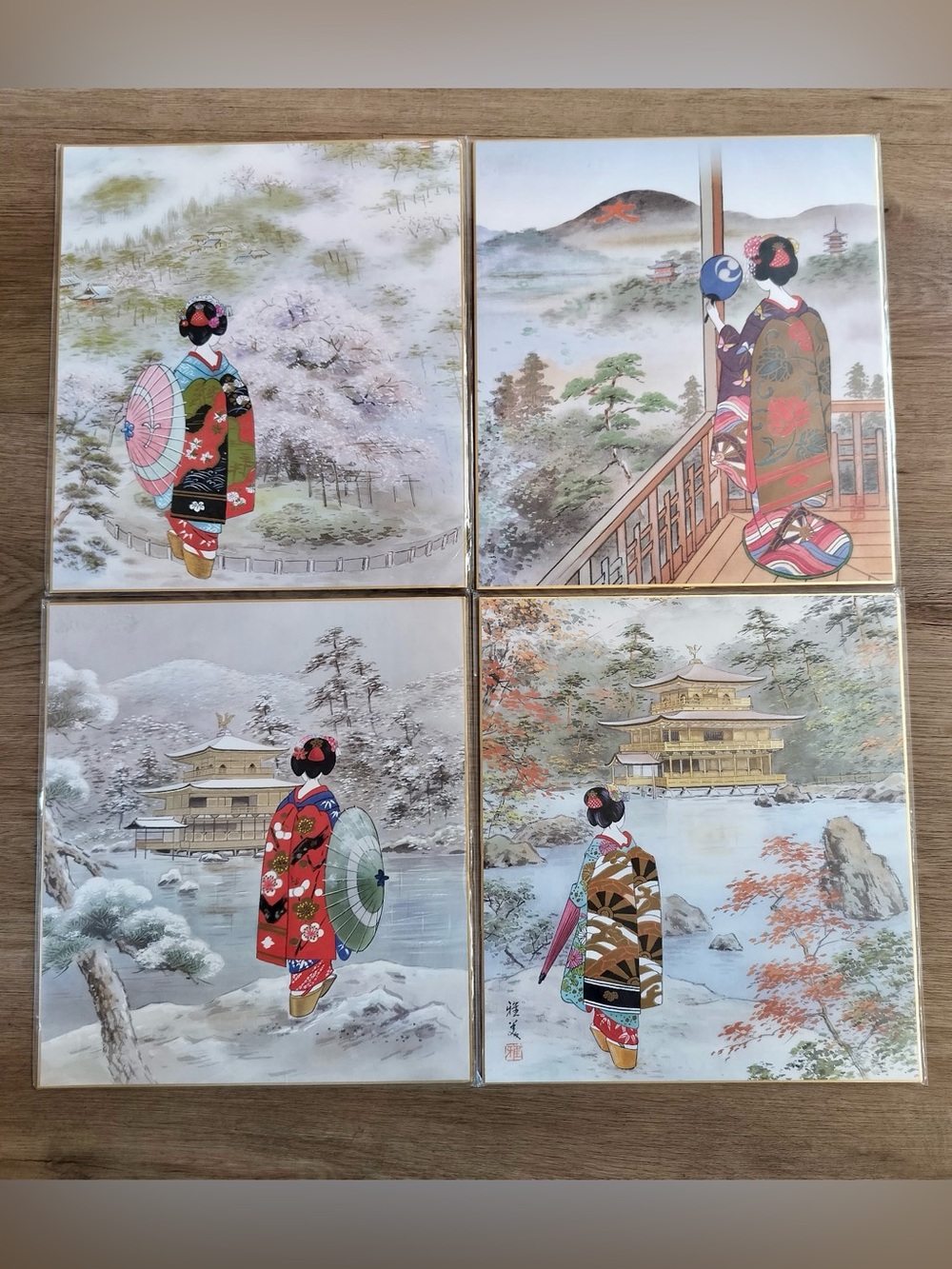 Vtg Nakamura Masami Shikishi Art Board Set 4 Four Seasons Kyoto Maiko Geisha